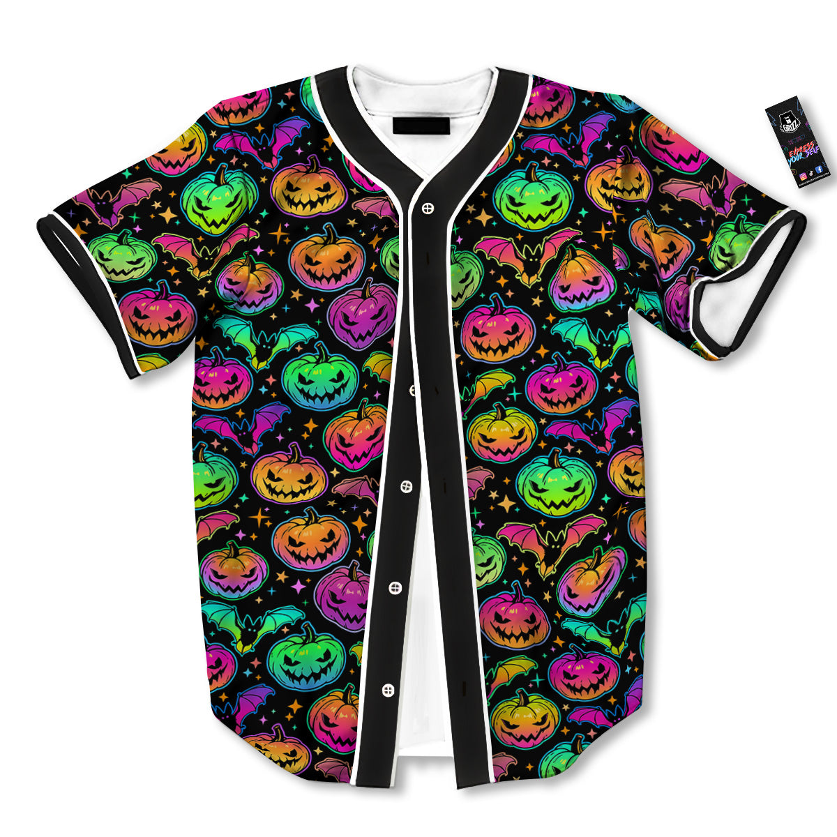 Neon Pumpkins And Bat Halloween Print Pattern Baseball Jersey-grizzshop