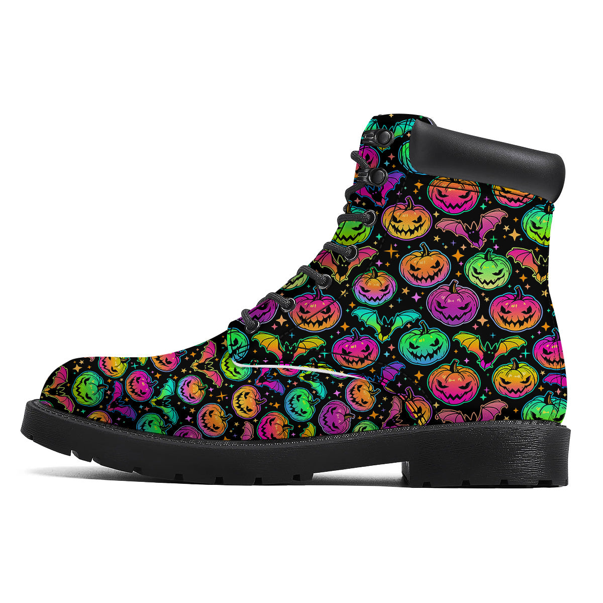 Neon Pumpkins And Bat Halloween Print Pattern Boots-grizzshop