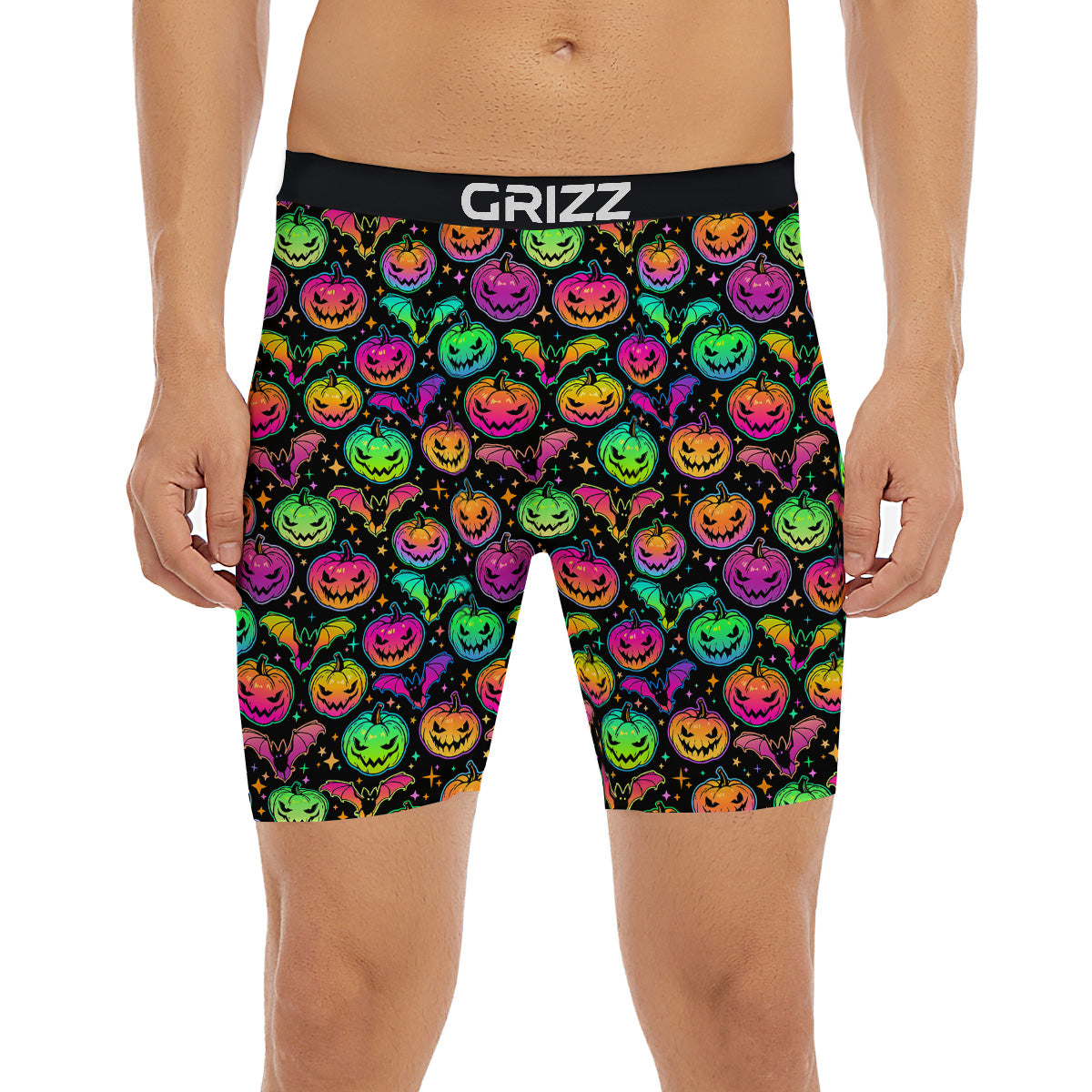 Neon Pumpkins And Bat Halloween Print Pattern Boxer Briefs-grizzshop