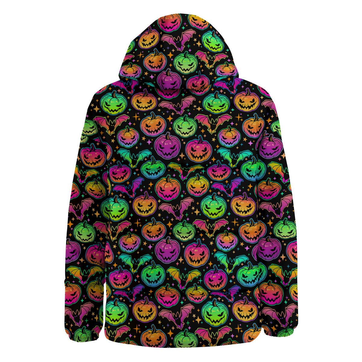 Neon Pumpkins And Bat Halloween Print Pattern Down Jacket-grizzshop