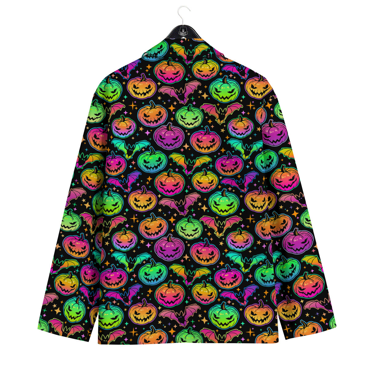 Neon Pumpkins And Bat Halloween Print Pattern Men's Sport Coat-grizzshop