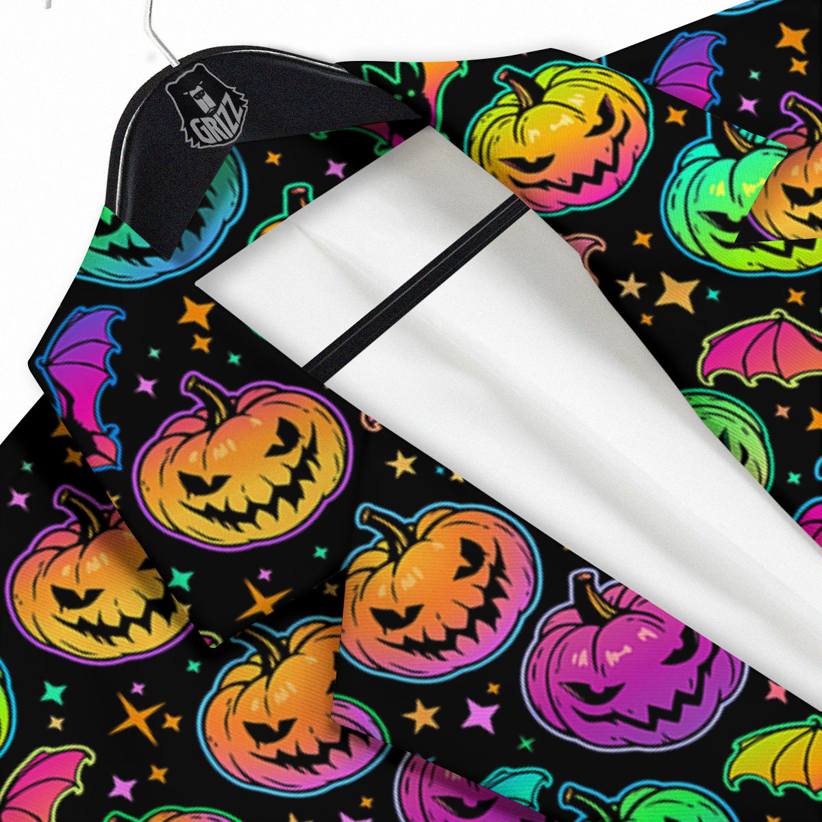 Neon Pumpkins And Bat Halloween Print Pattern Men's Sport Coat-grizzshop