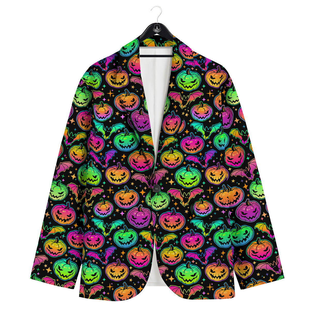 Neon Pumpkins And Bat Halloween Print Pattern Men's Sport Coat-grizzshop