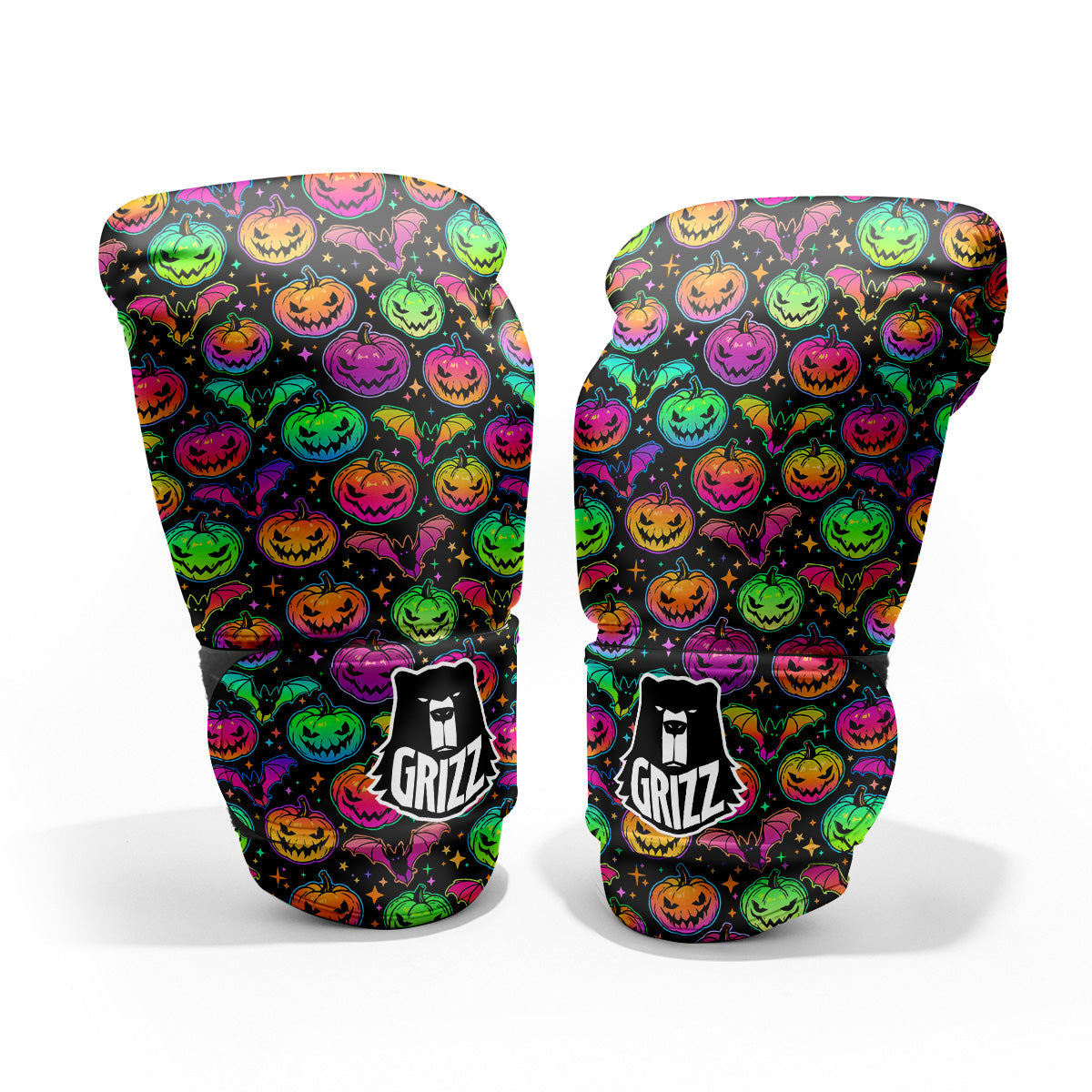 Neon Pumpkins And Bat Halloween Print Pattern Pro Boxing Glove