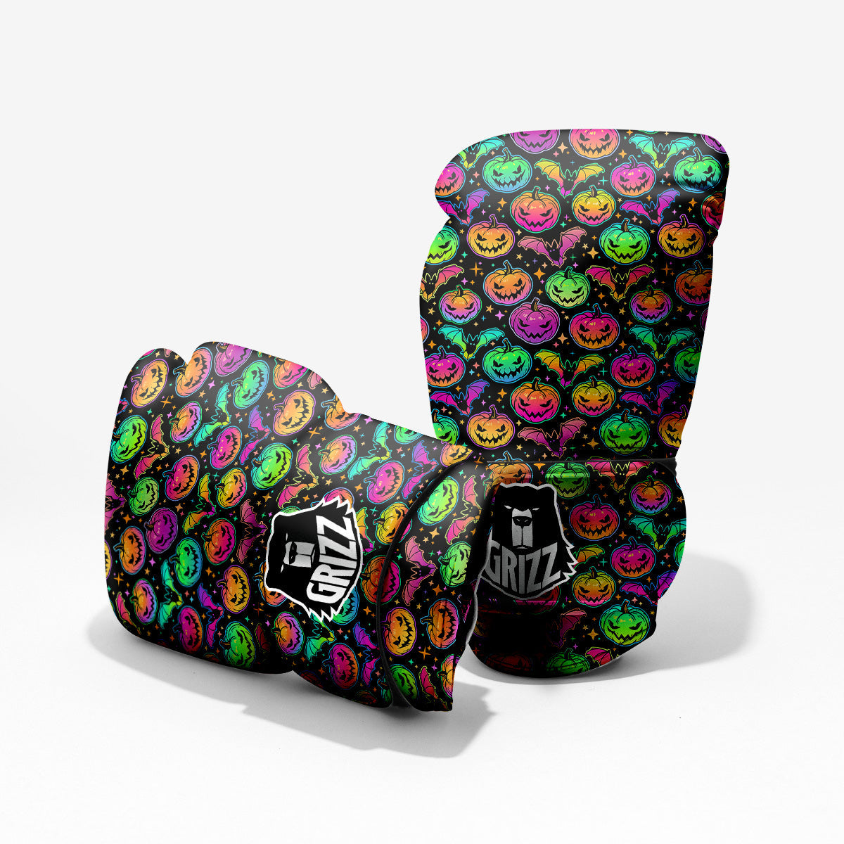 Neon Pumpkins And Bat Halloween Print Pattern Pro Boxing Glove