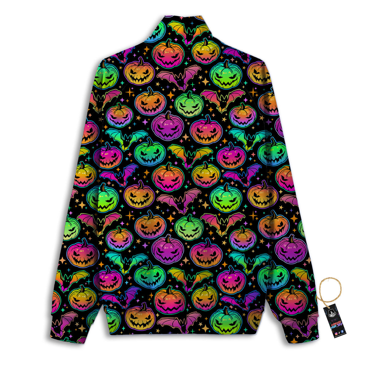 Neon Pumpkins And Bat Halloween Print Pattern Track Jacket-grizzshop