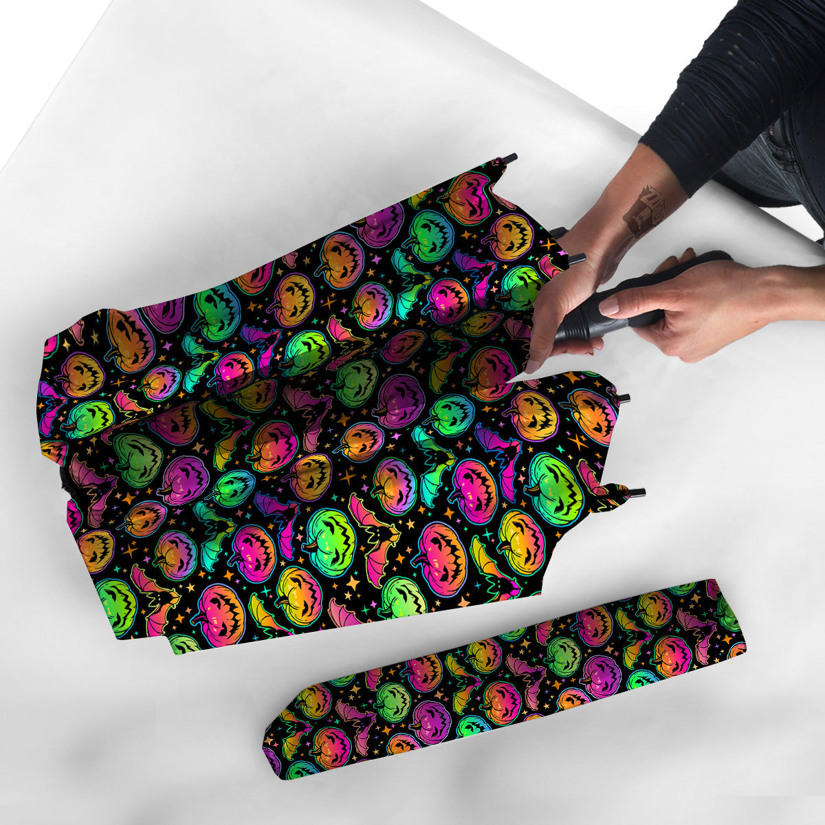 Neon Pumpkins And Bat Halloween Print Pattern Umbrella-grizzshop