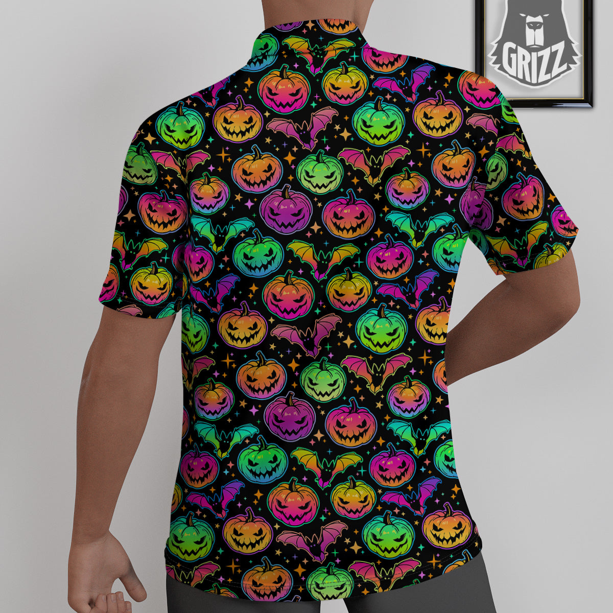 Neon Pumpkins And Bat Halloween Print Pattern Untucked Shirts-grizzshop