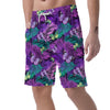 Neon Purple Tropical Palm Tree Butterfly Print Men's Shorts-grizzshop