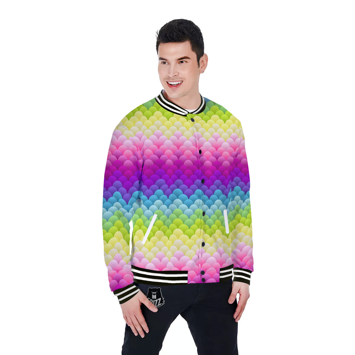 Neon Rainbow Light Blobs Print Pattern Baseball Jacket-grizzshop