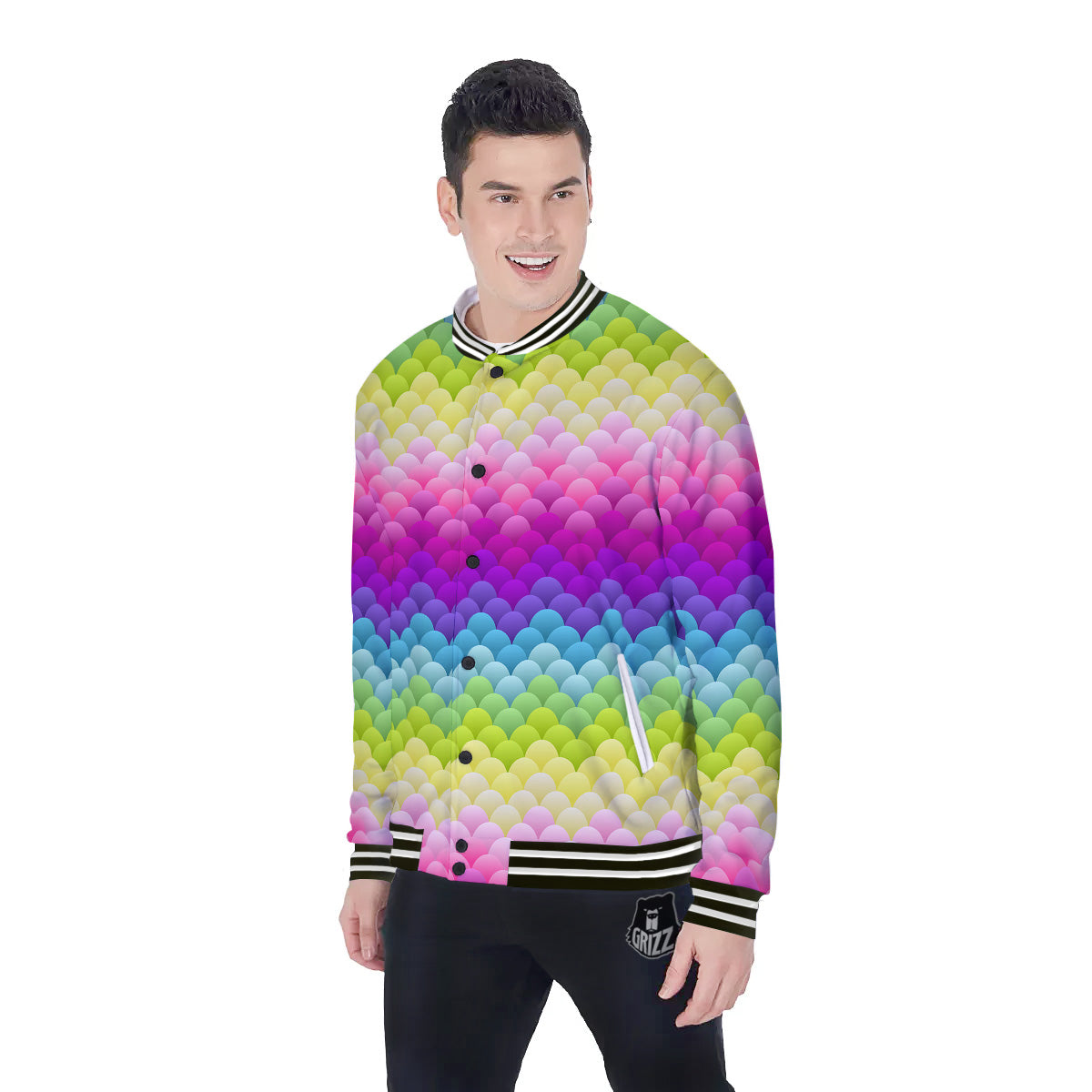 Neon Rainbow Light Blobs Print Pattern Baseball Jacket-grizzshop