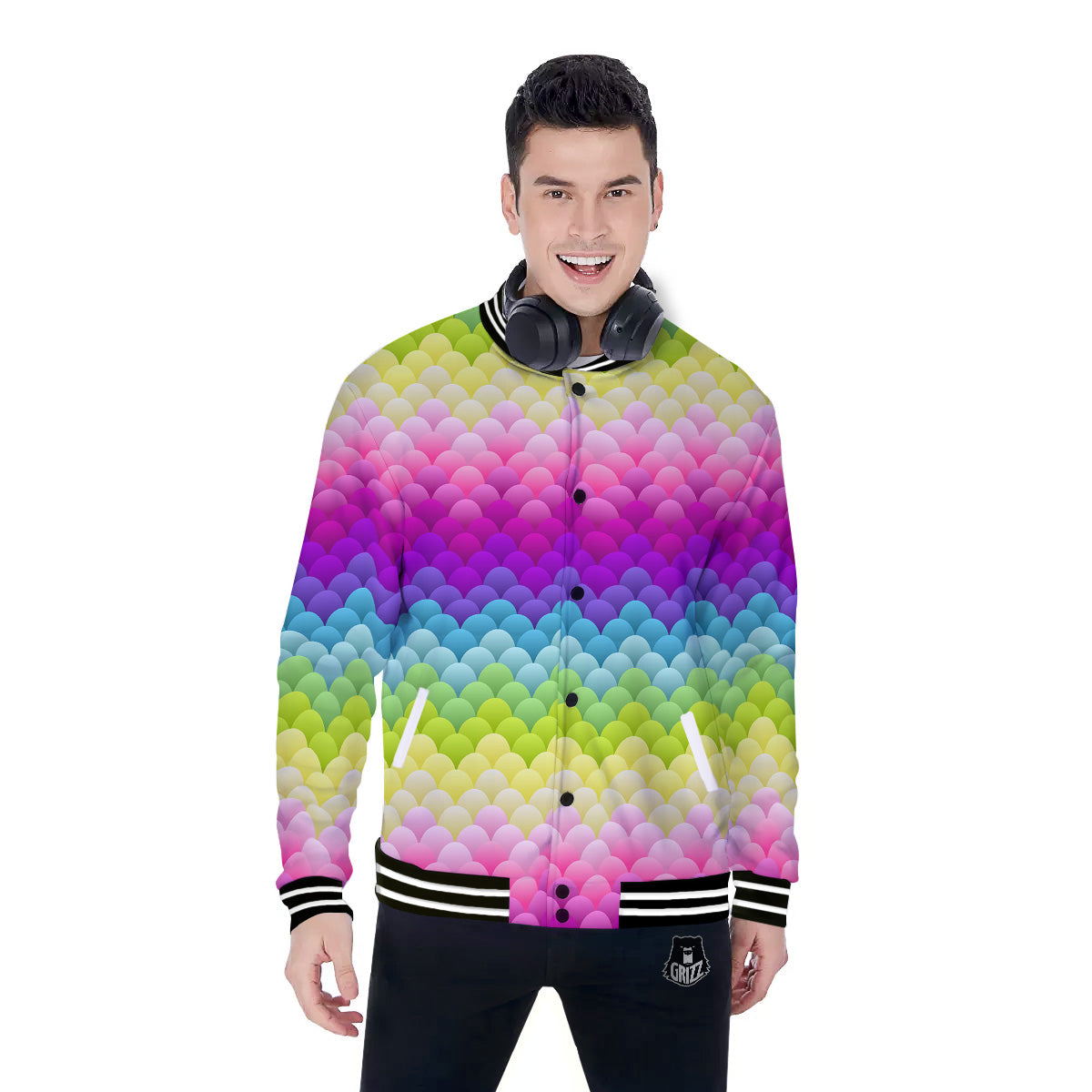 Neon Rainbow Light Blobs Print Pattern Baseball Jacket-grizzshop