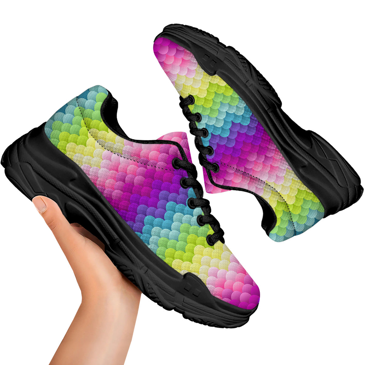 Neon Rainbow Light Blobs Print Pattern Black Chunky Shoes-grizzshop