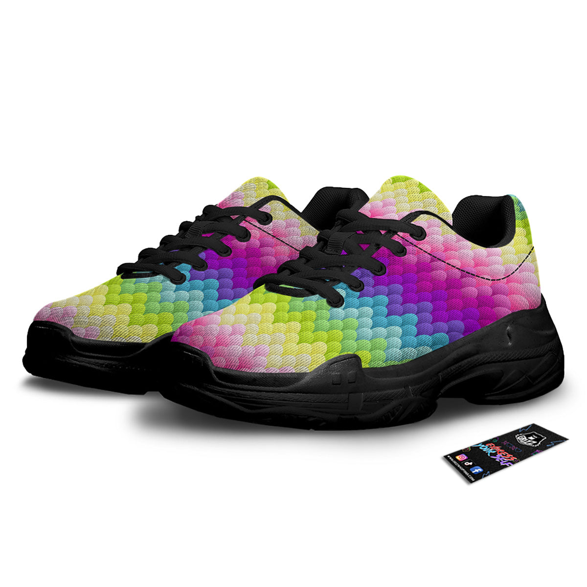 Neon Rainbow Light Blobs Print Pattern Black Chunky Shoes-grizzshop