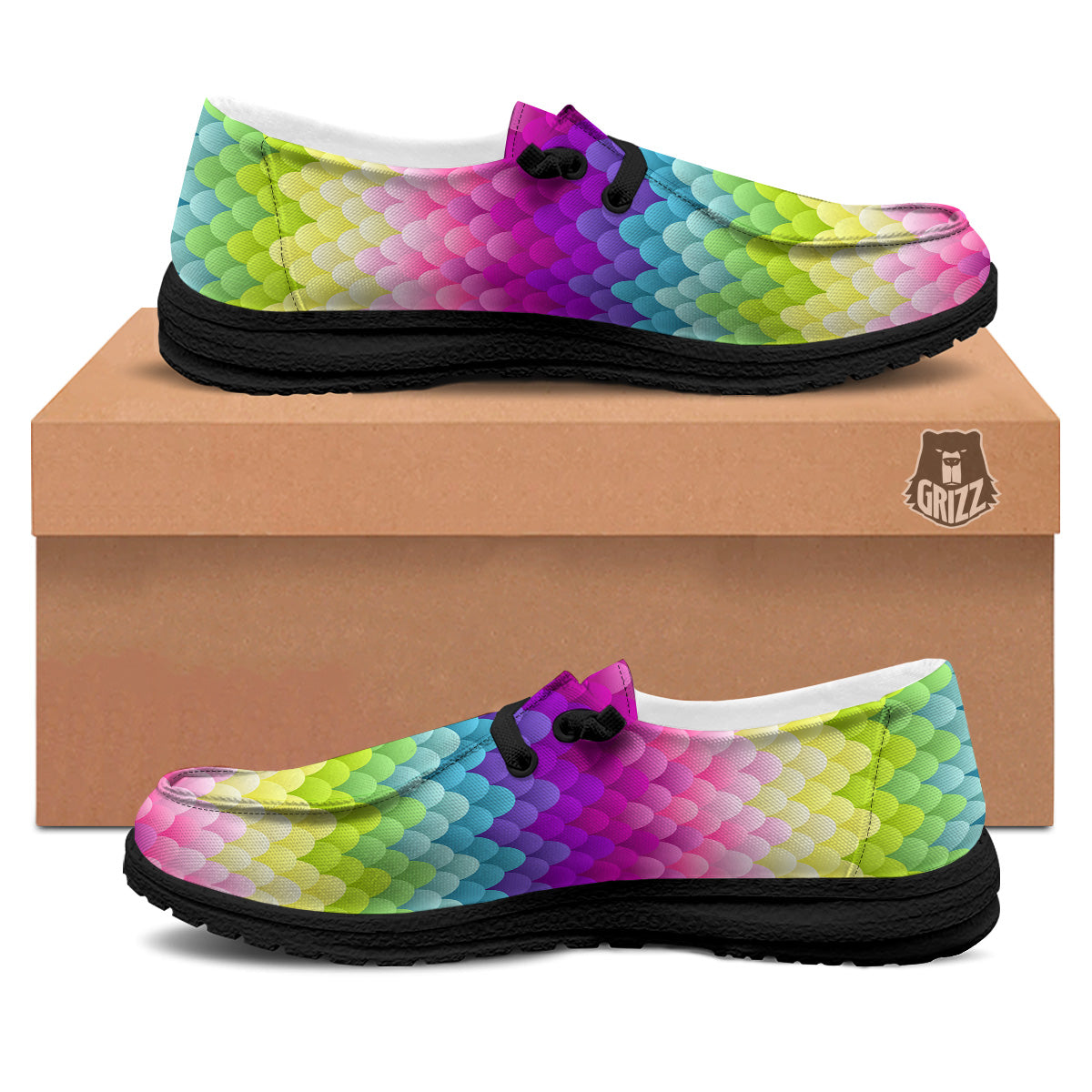 Neon Rainbow Light Blobs Print Pattern Black Loafers-grizzshop
