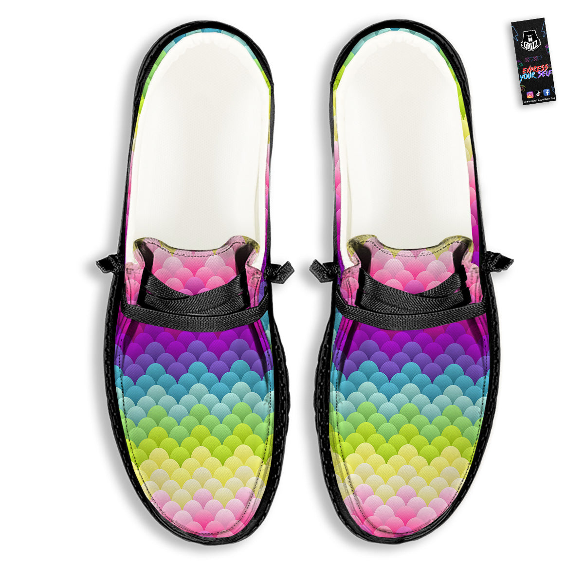 Neon Rainbow Light Blobs Print Pattern Black Loafers-grizzshop