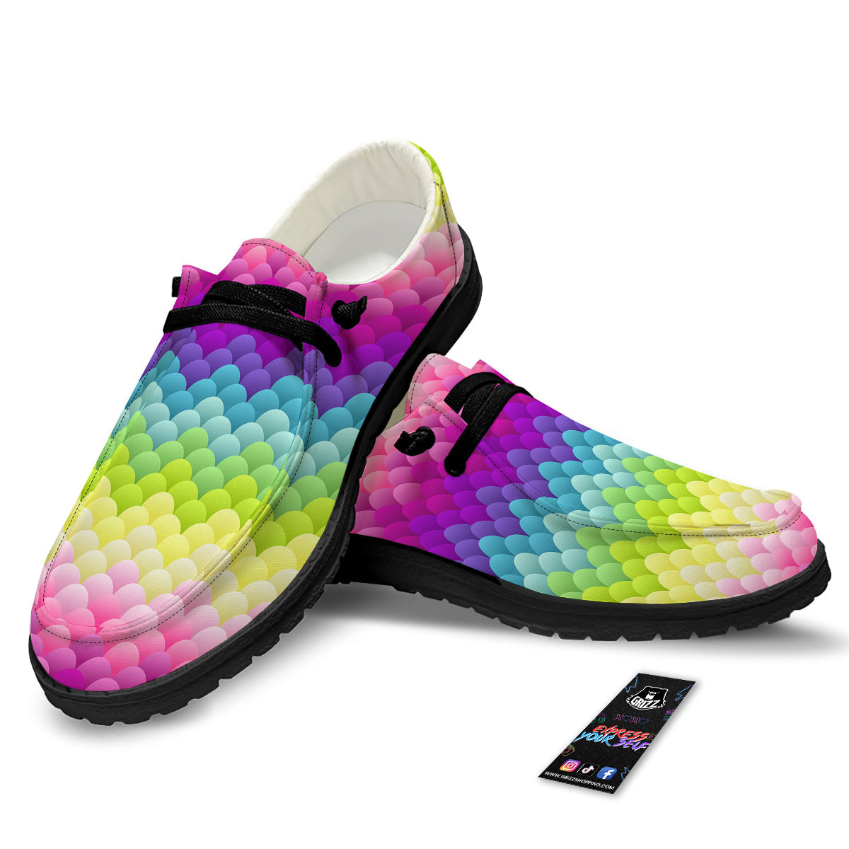 Neon Rainbow Light Blobs Print Pattern Black Loafers-grizzshop