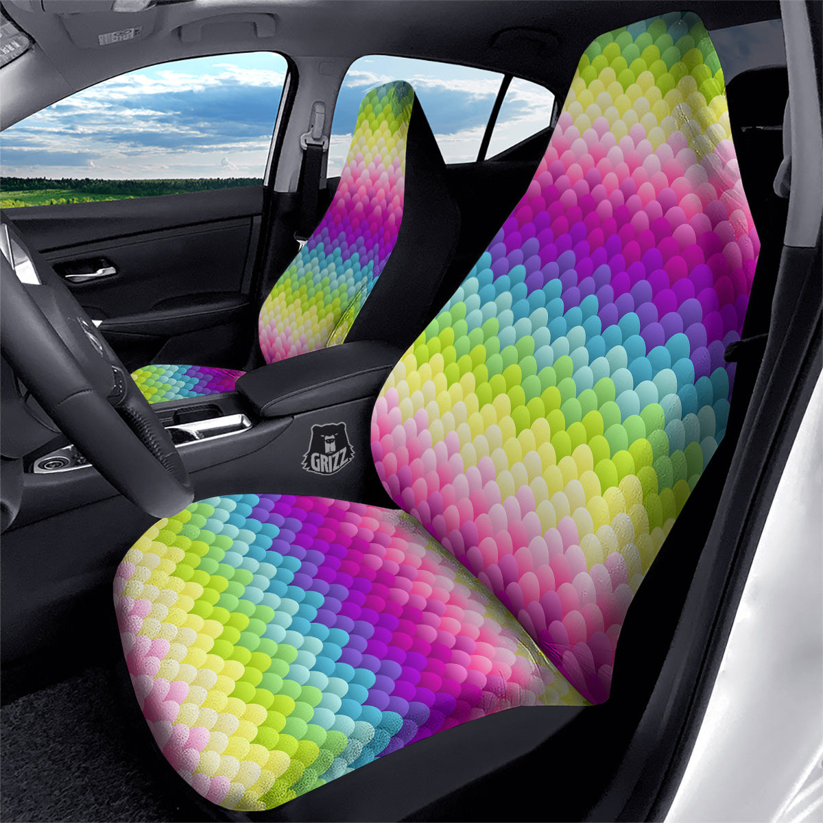 Neon Rainbow Light Blobs Print Pattern Car Seat Covers-grizzshop