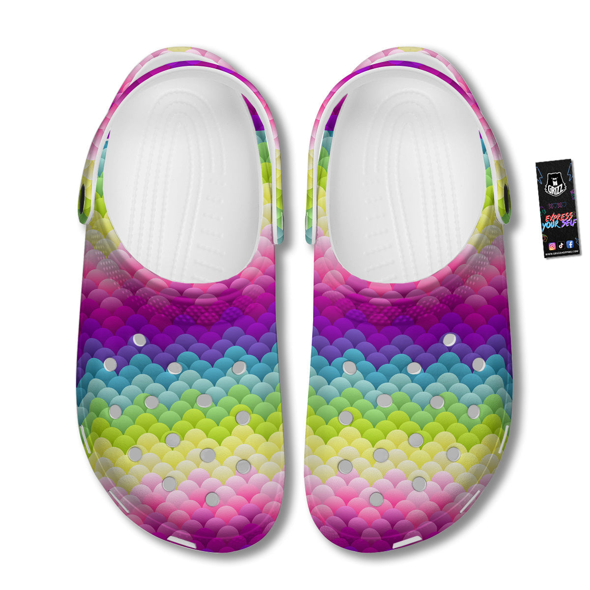 Neon Rainbow Light Blobs Print Pattern Clog-grizzshop
