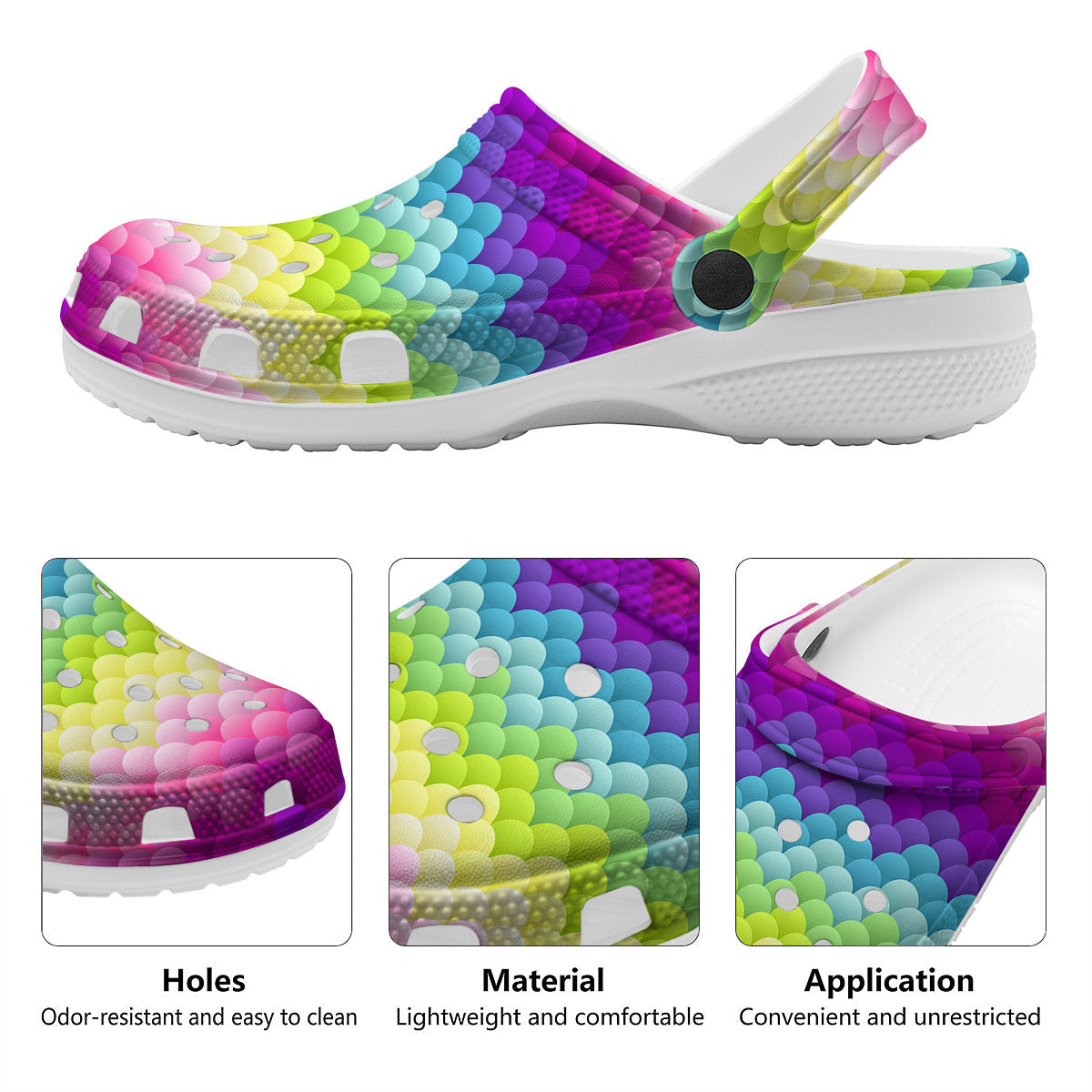 Neon Rainbow Light Blobs Print Pattern Clog-grizzshop