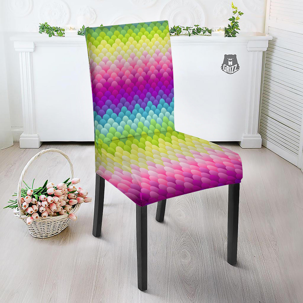 Neon Rainbow Light Blobs Print Pattern Dining Chair Slipcover-grizzshop