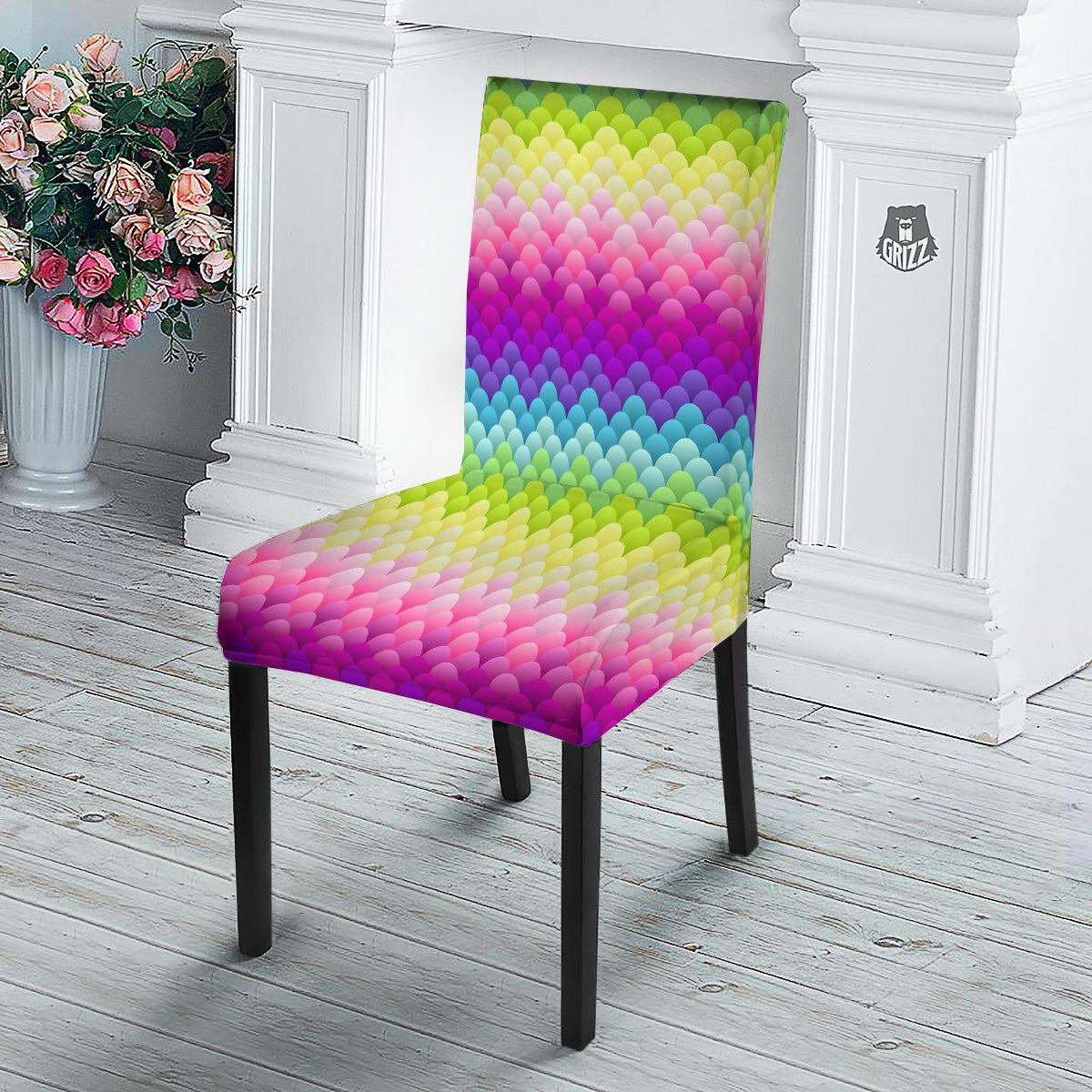Neon Rainbow Light Blobs Print Pattern Dining Chair Slipcover-grizzshop