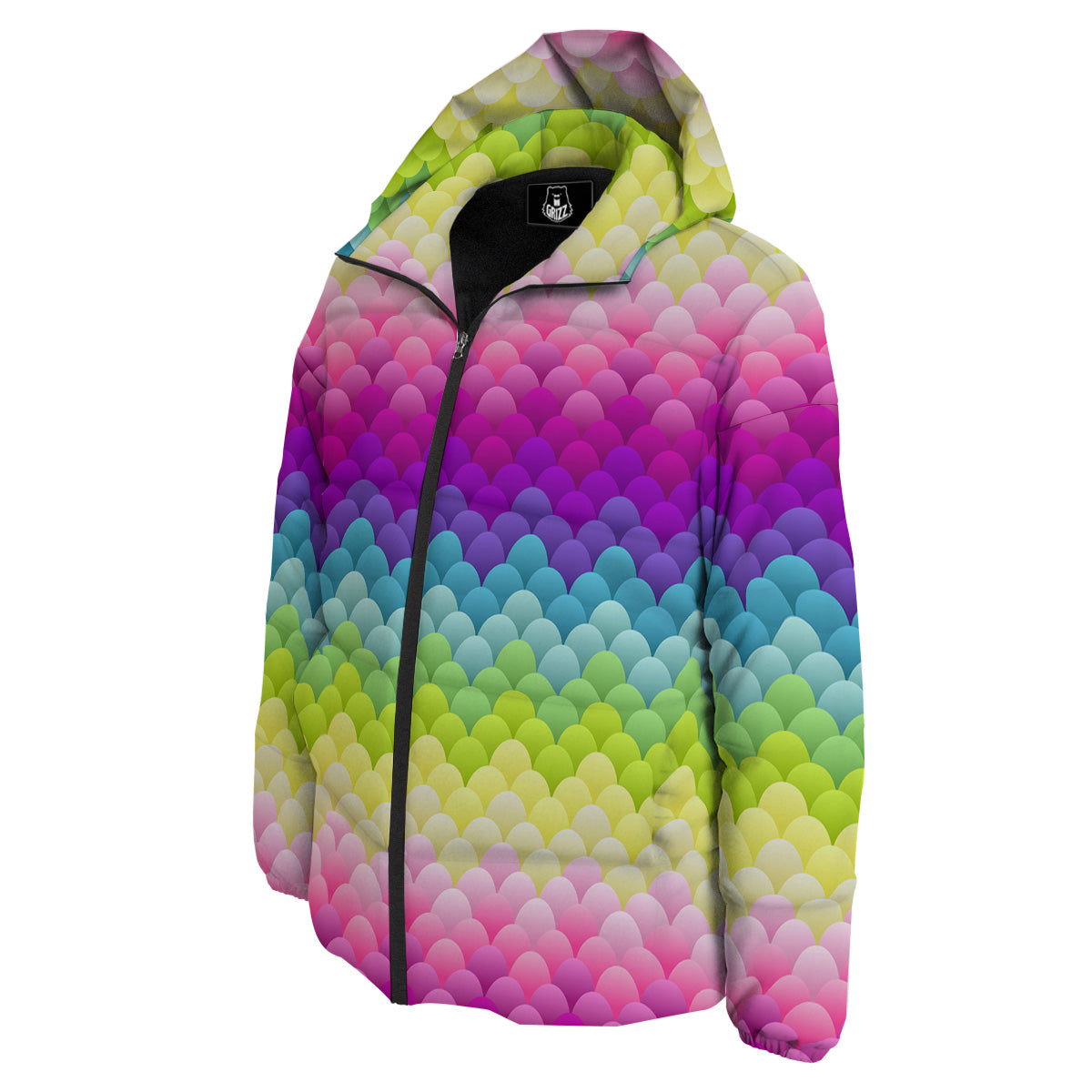 Neon Rainbow Light Blobs Print Pattern Down Jacket-grizzshop