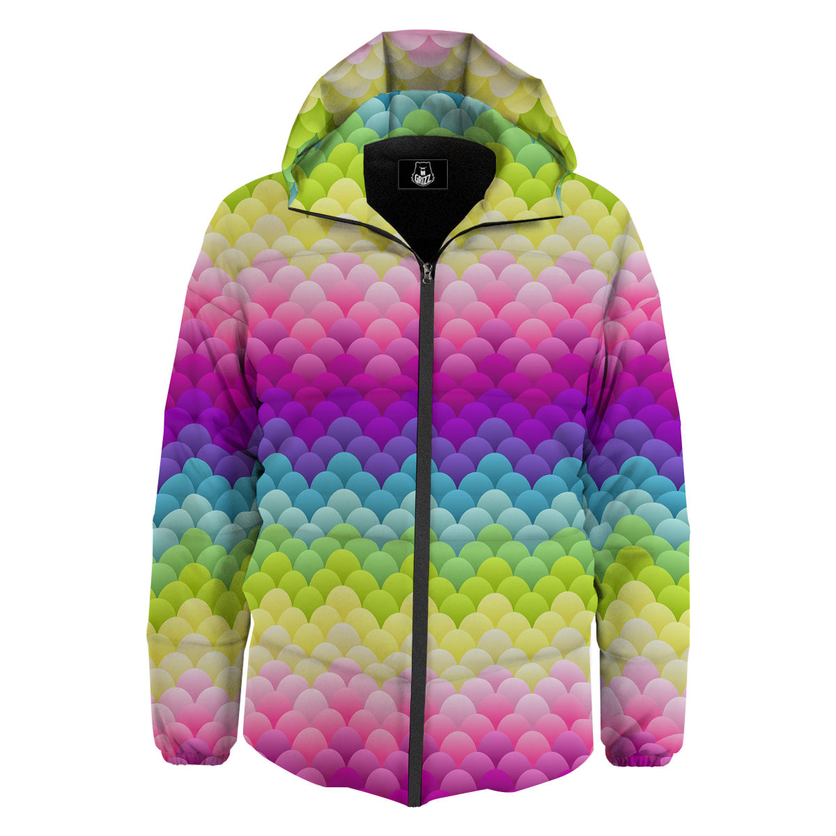 Neon Rainbow Light Blobs Print Pattern Down Jacket-grizzshop