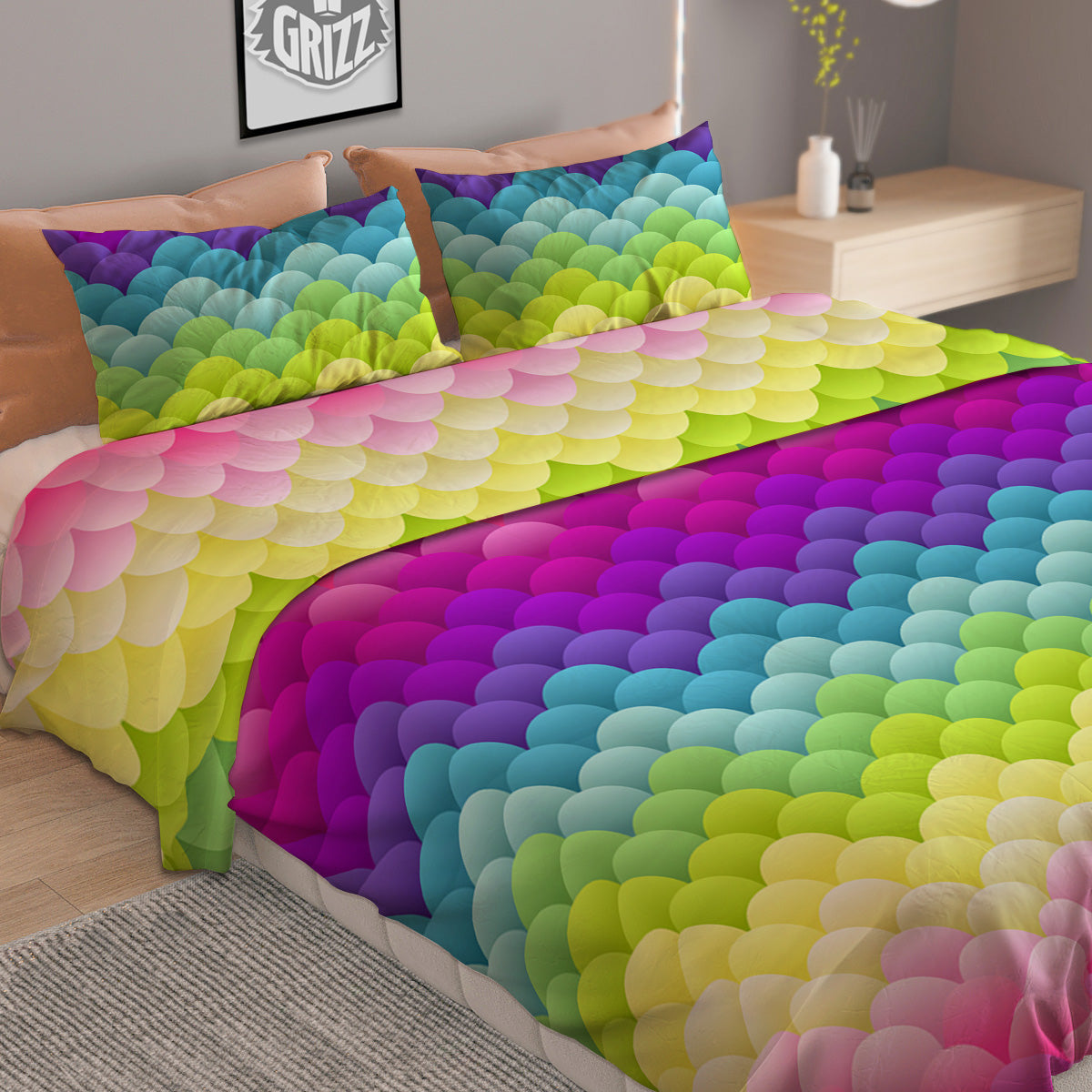 Neon Rainbow Light Blobs Print Pattern Duvet Cover Bedding Set