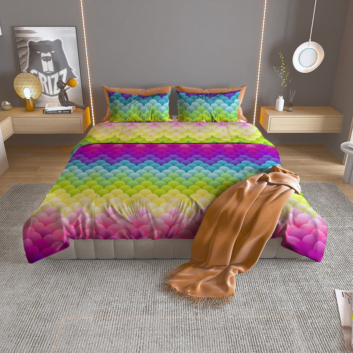 Neon Rainbow Light Blobs Print Pattern Duvet Cover Bedding Set