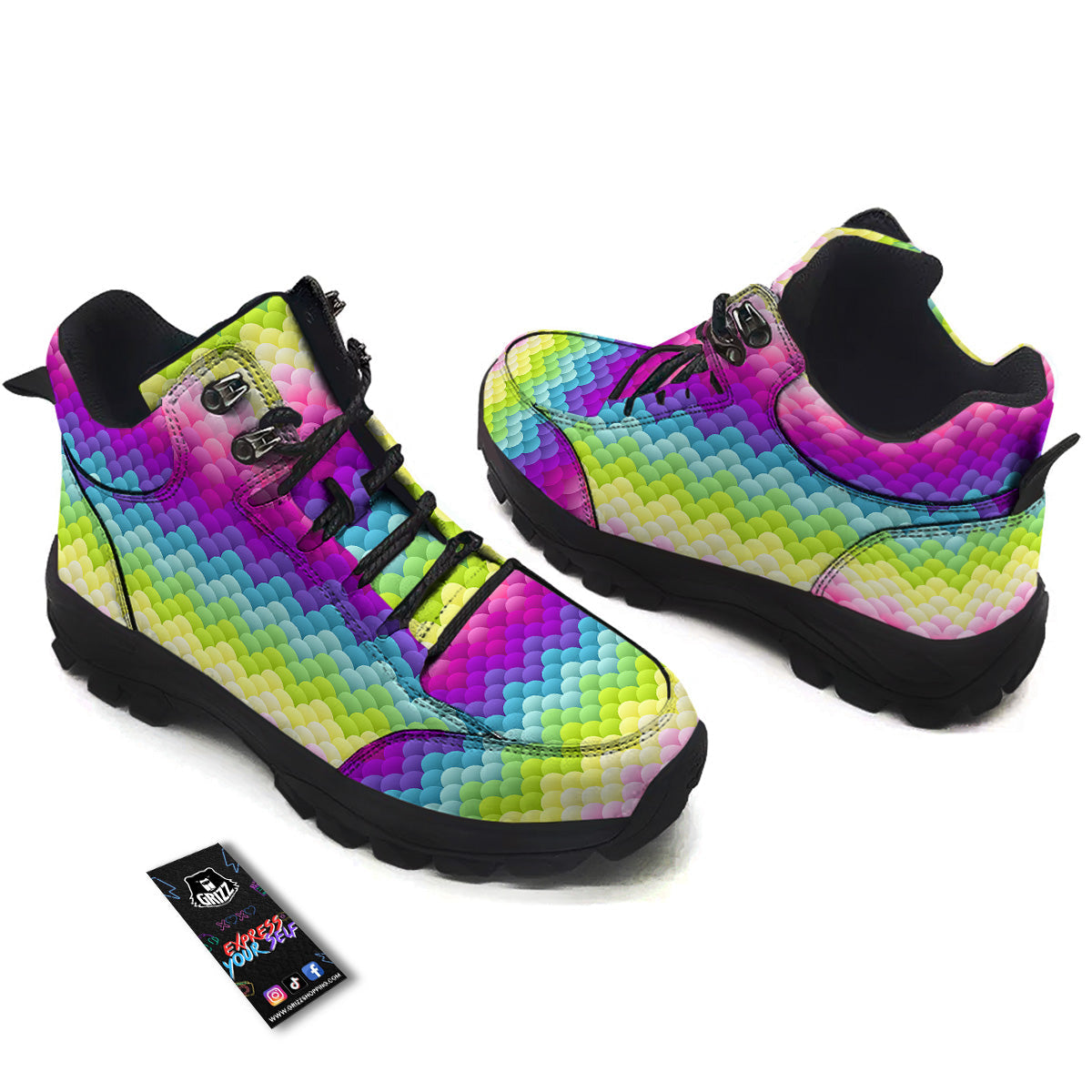 Neon Rainbow Light Blobs Print Pattern Hiking Shoes-grizzshop