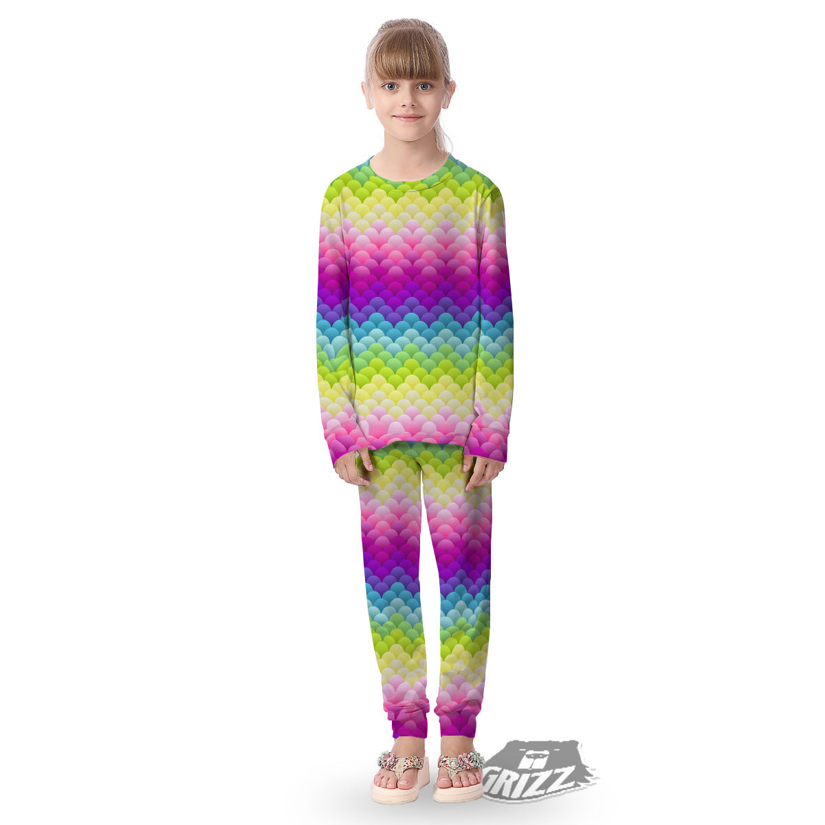 Neon Rainbow Light Blobs Print Pattern Kid's Pajamas-grizzshop