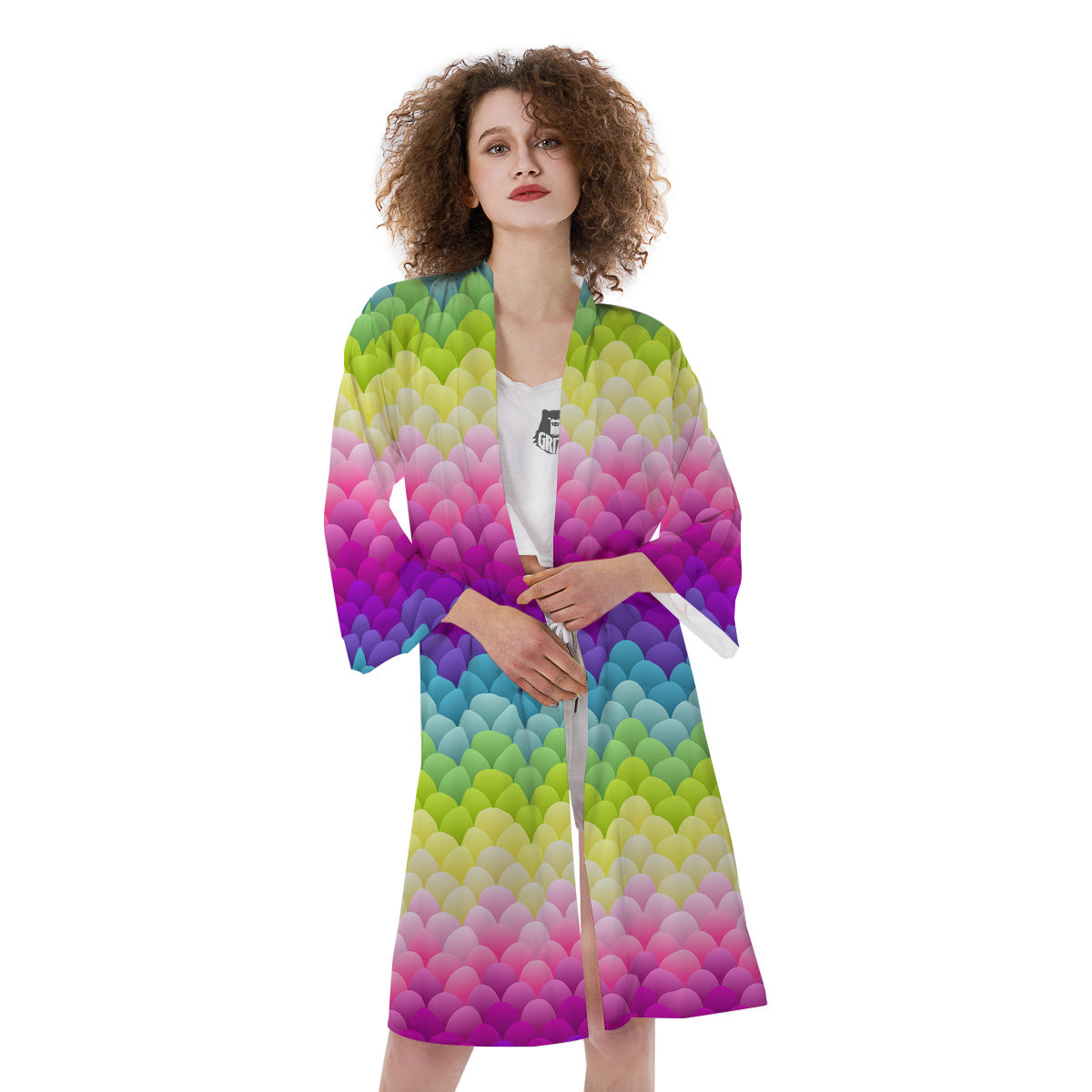 Neon Rainbow Light Blobs Print Pattern Kimono-grizzshop