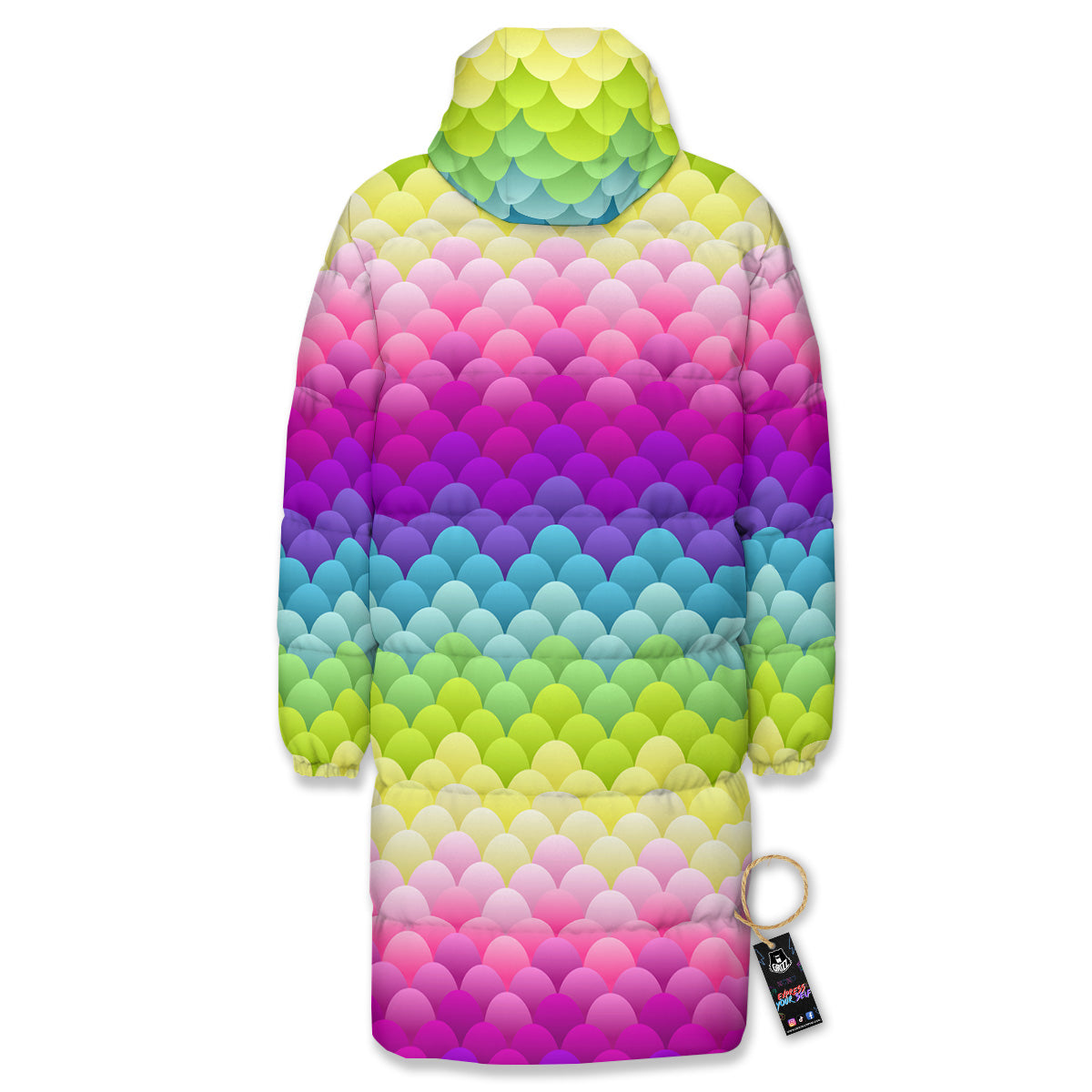 Neon Rainbow Light Blobs Print Pattern Long Down Jacket-grizzshop
