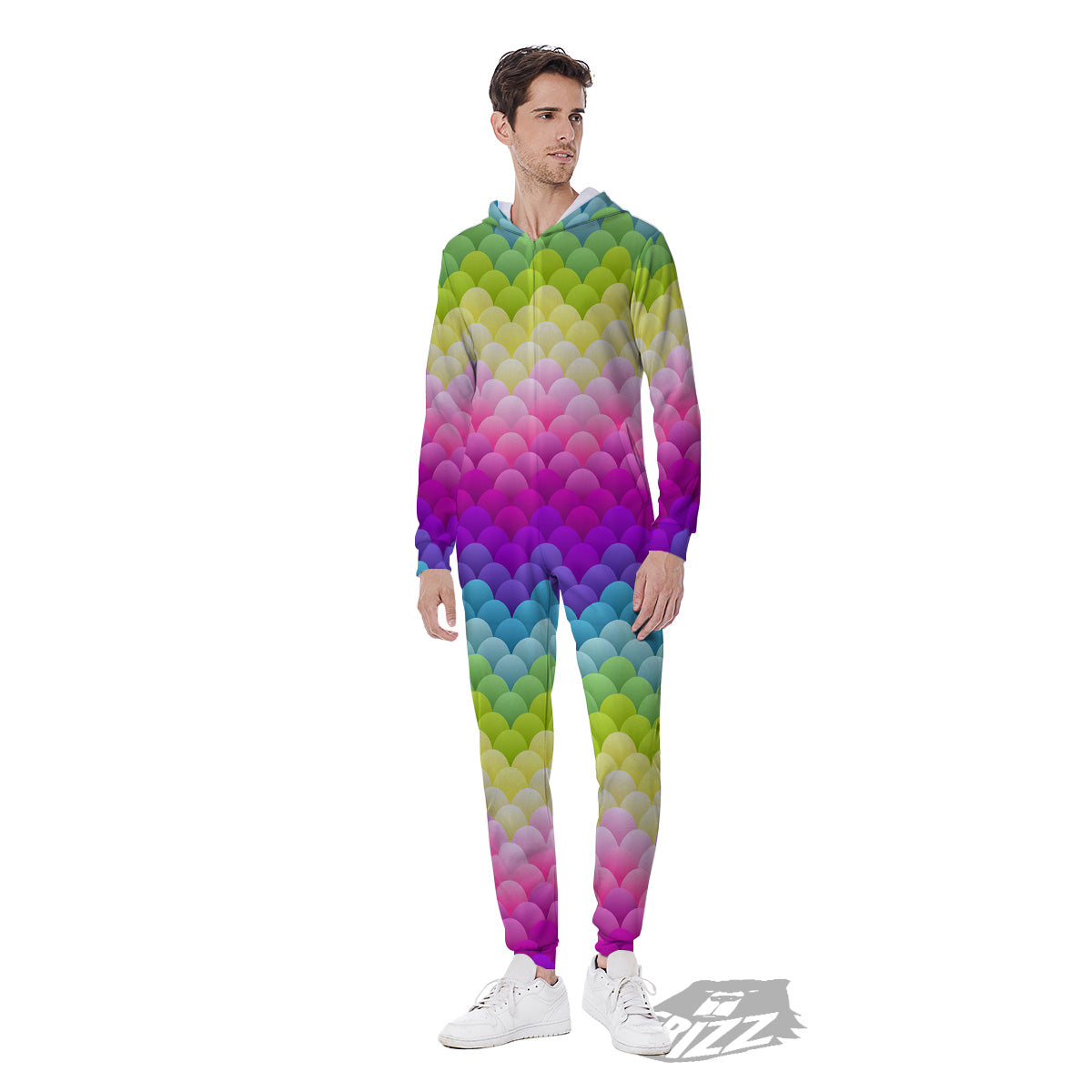 Neon Rainbow Light Blobs Print Pattern Men's Jumpsuit-grizzshop