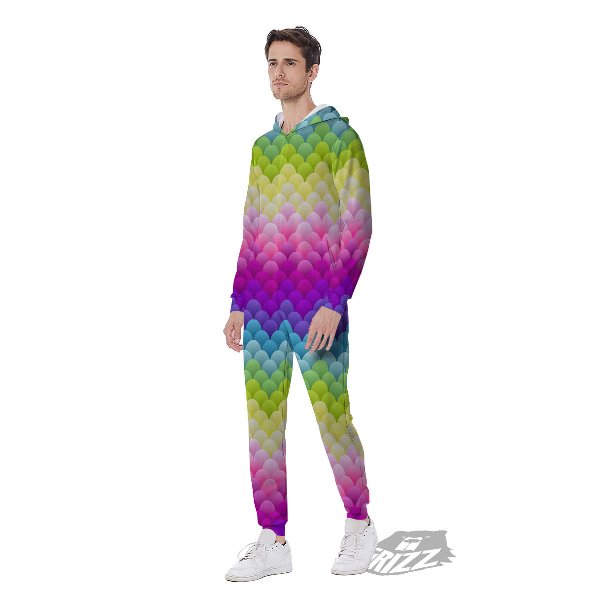 Neon Rainbow Light Blobs Print Pattern Men's Jumpsuit-grizzshop