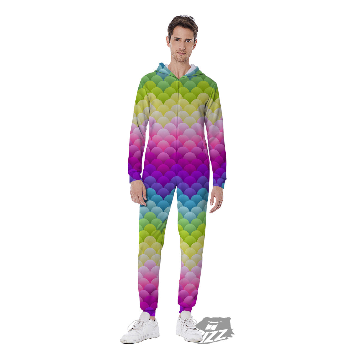 Neon Rainbow Light Blobs Print Pattern Men's Jumpsuit-grizzshop