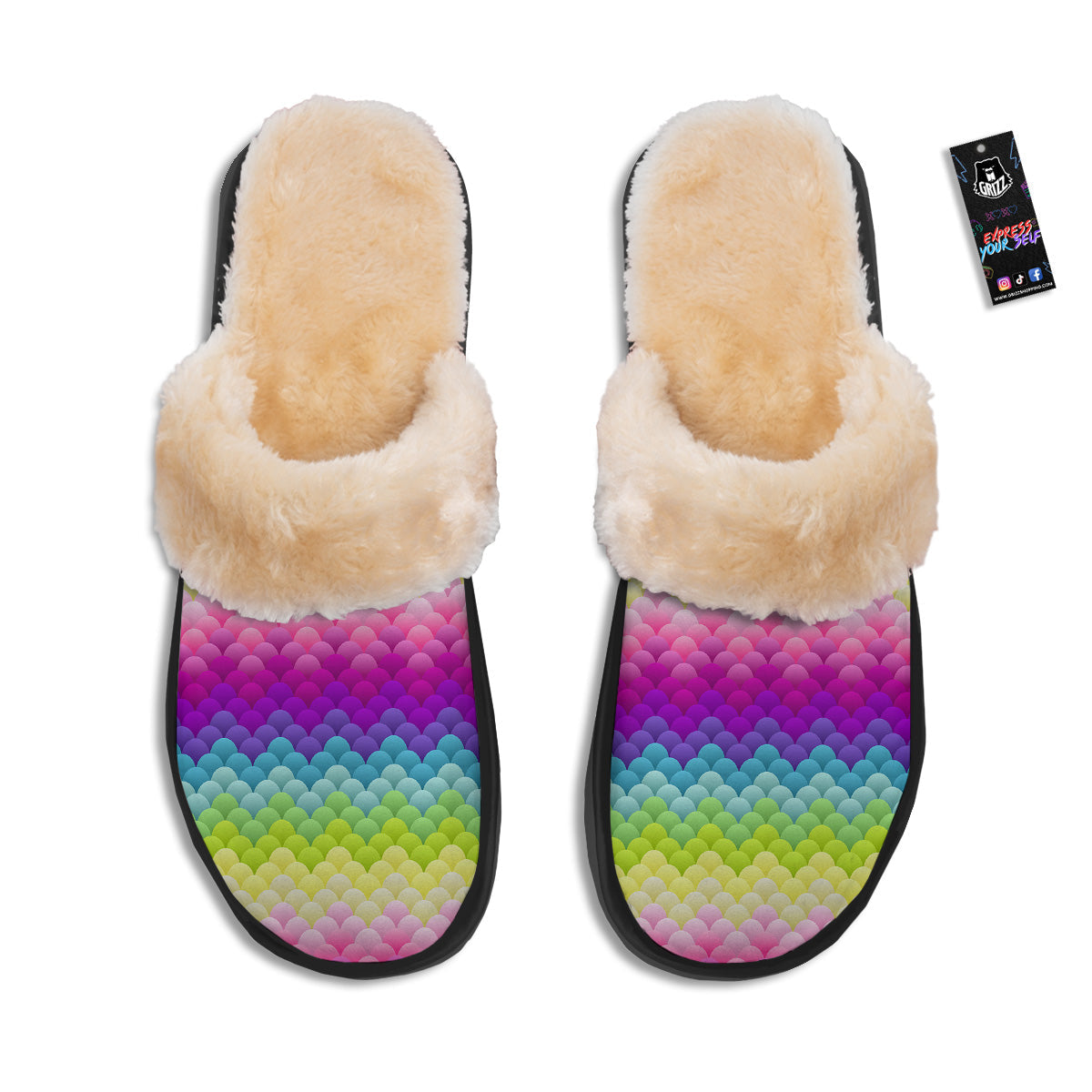 Neon Rainbow Light Blobs Print Pattern Slippers-grizzshop