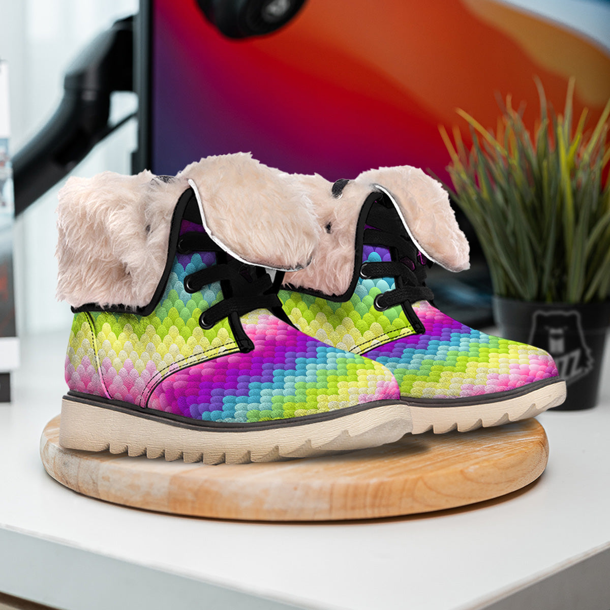 Neon Rainbow Light Blobs Print Pattern Snow Boots-grizzshop