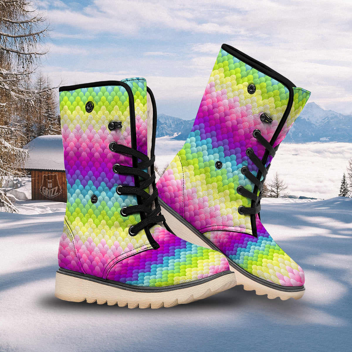 Neon Rainbow Light Blobs Print Pattern Snow Boots-grizzshop