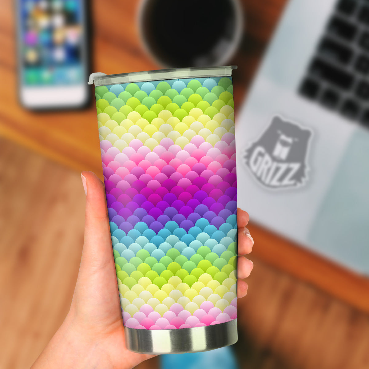 Neon Rainbow Light Blobs Print Pattern Tumbler-grizzshop