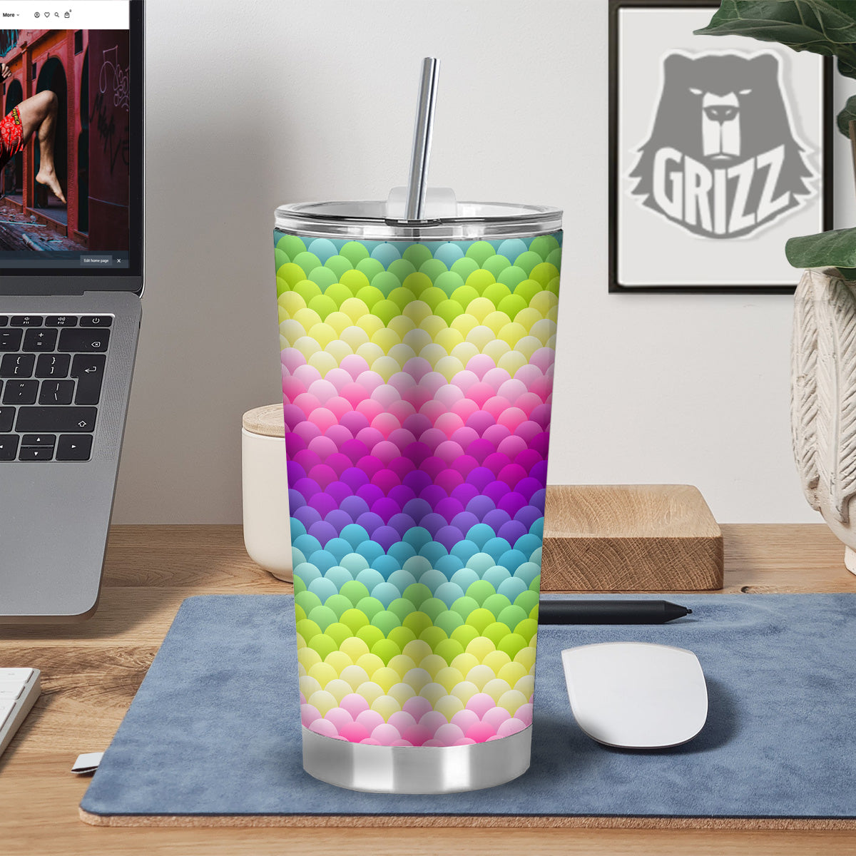 Neon Rainbow Light Blobs Print Pattern Tumbler-grizzshop