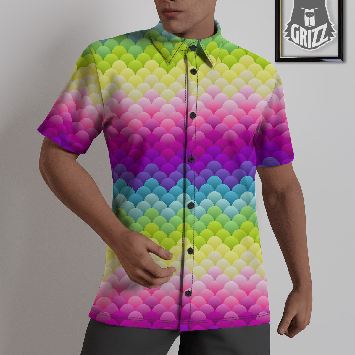 Neon Rainbow Light Blobs Print Pattern Untucked Shirts-grizzshop