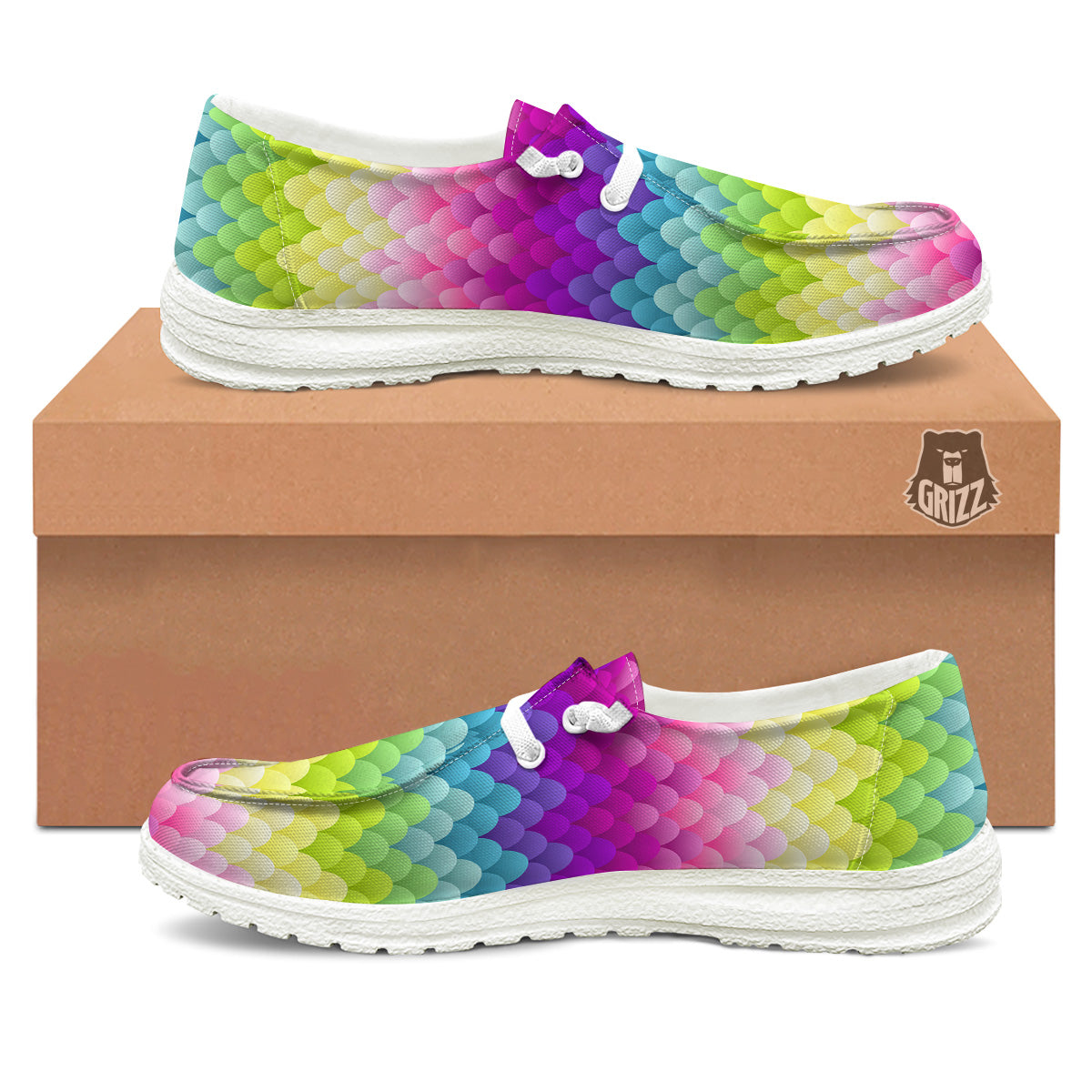 Neon Rainbow Light Blobs Print Pattern White Loafers-grizzshop