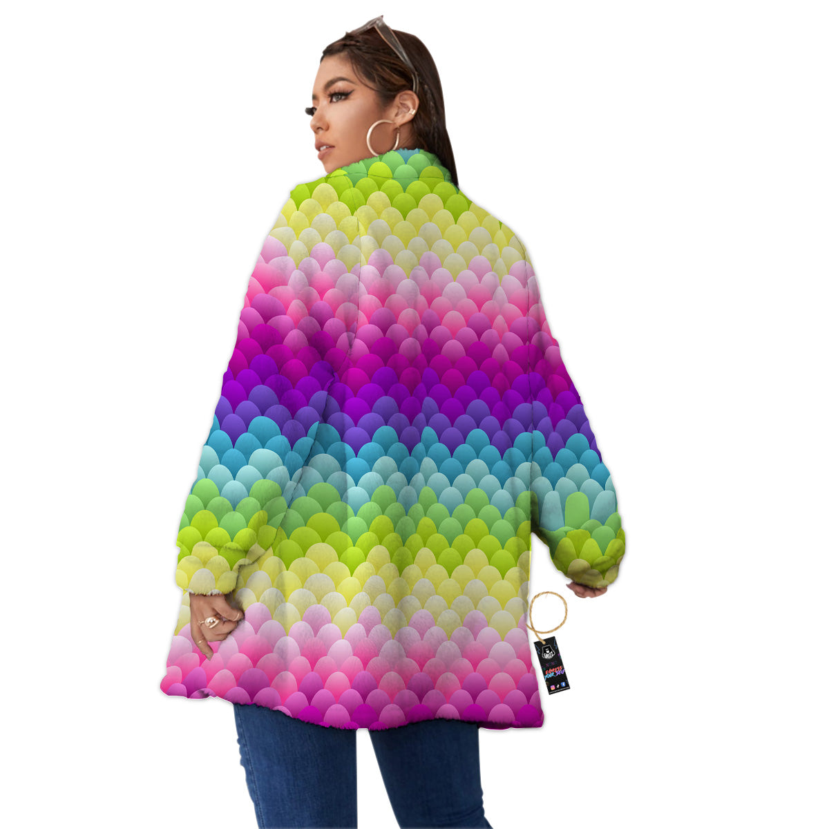 Neon Rainbow Light Blobs Print Pattern Women's Sherpa Jacket-grizzshop