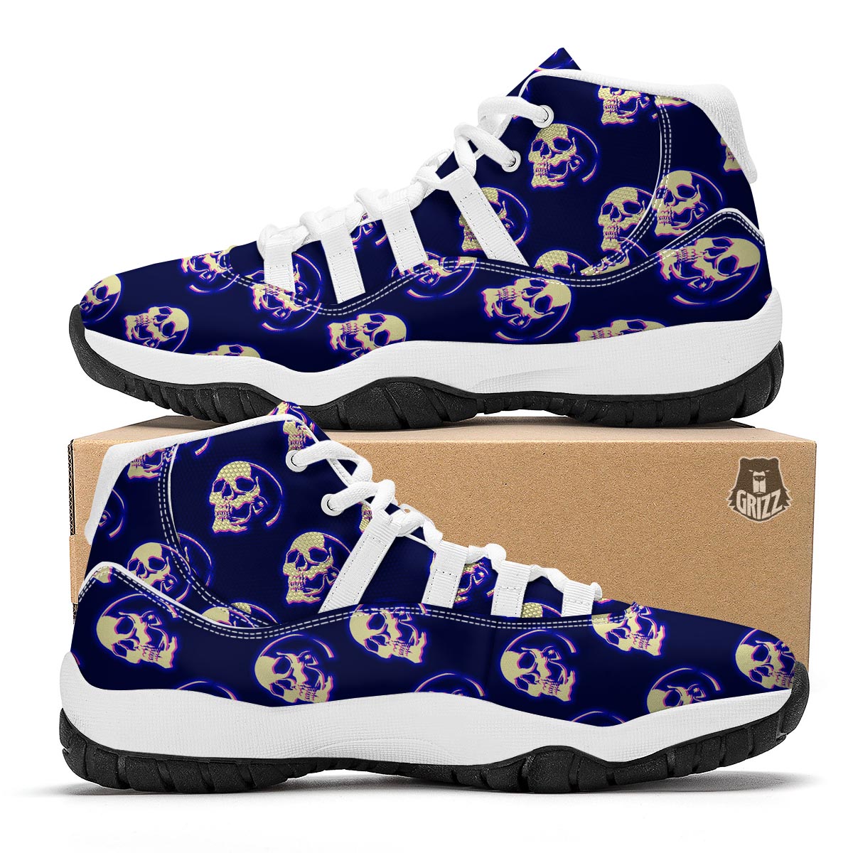 Neon Skull White Bball Shoes-grizzshop