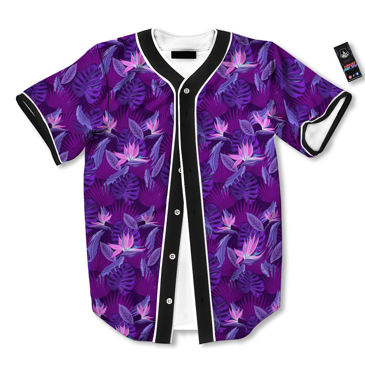 Neon Tropical Foliage And Leave Print Pattern Baseball Jersey-grizzshop