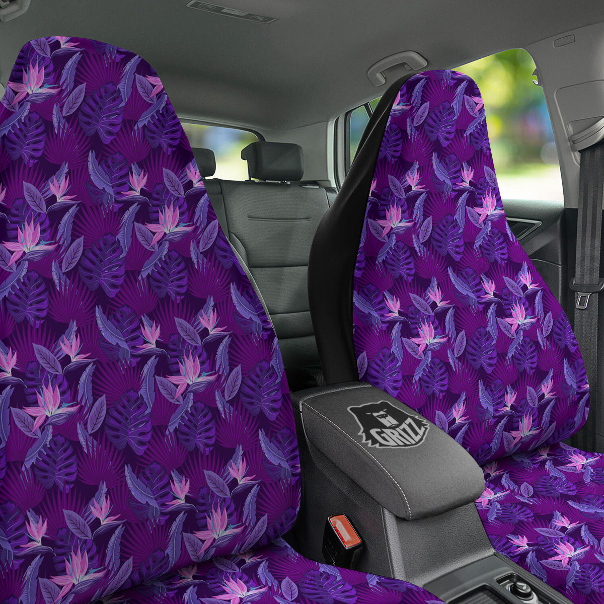 Neon Tropical Foliage And Leave Print Pattern Car Seat Covers-grizzshop