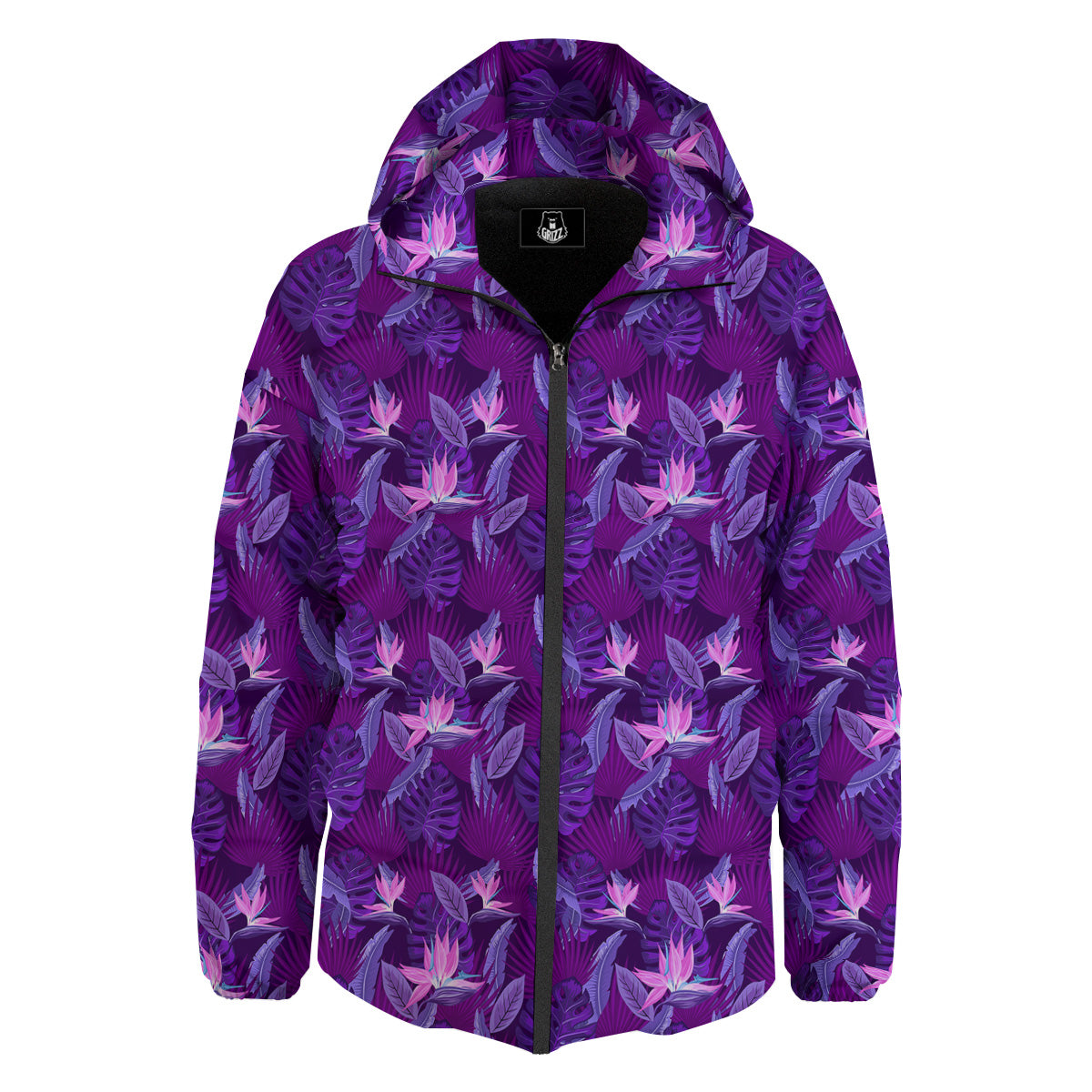 Neon Tropical Foliage And Leave Print Pattern Down Jacket-grizzshop