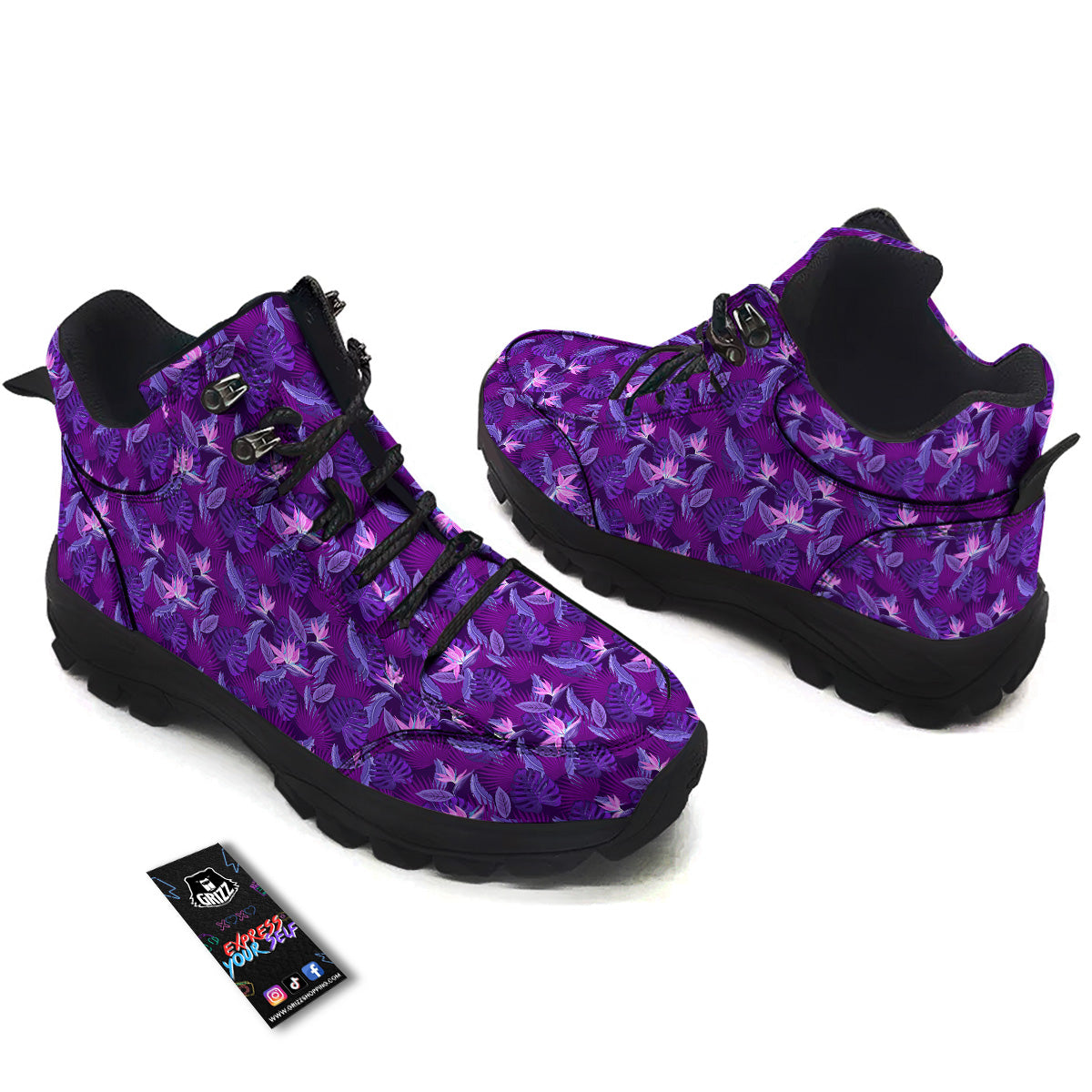 Neon Tropical Foliage And Leave Print Pattern Hiking Shoes-grizzshop
